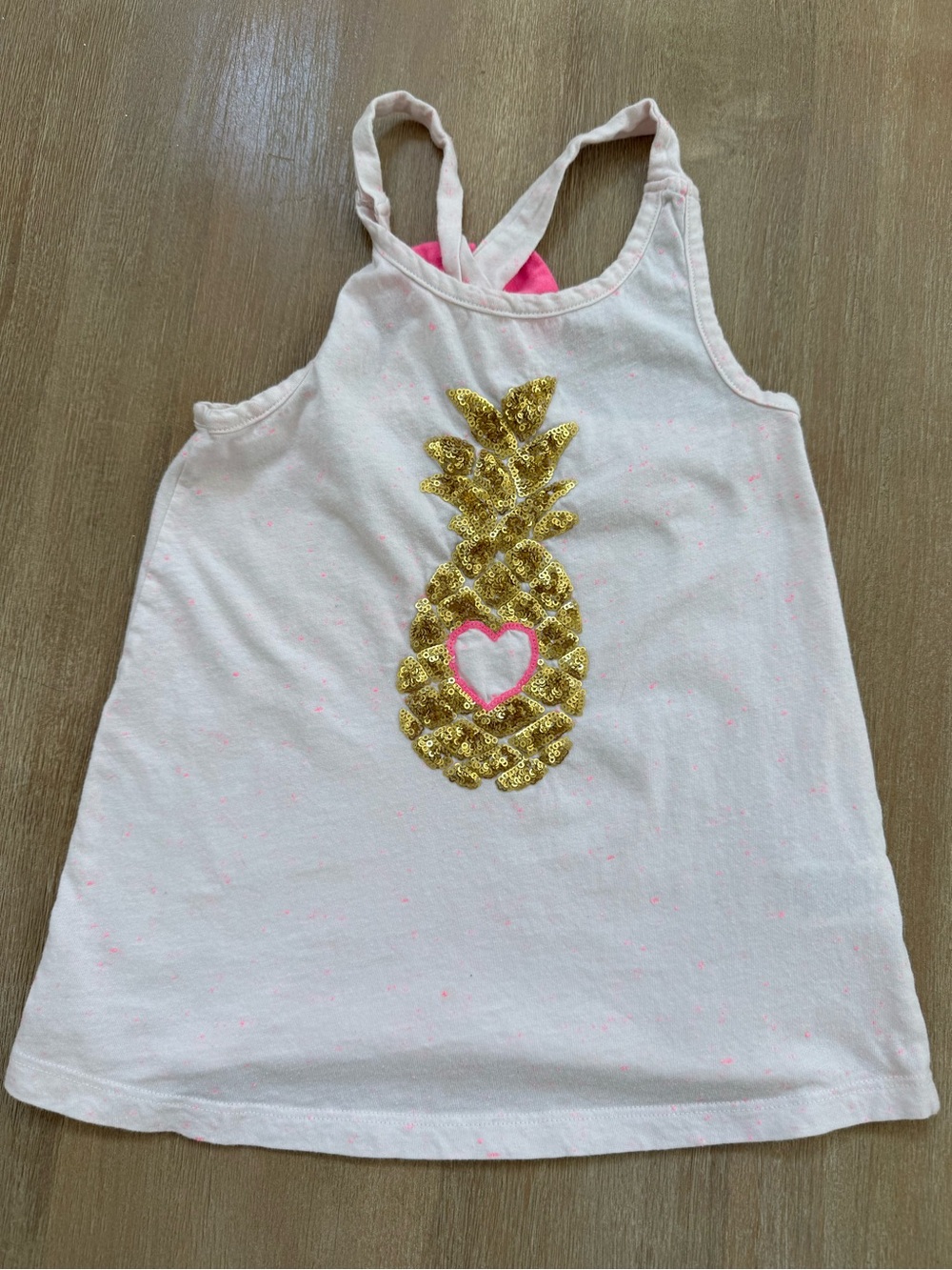 Maggie & Zoe Light Pink Tank with Gold Sequin Pineapple